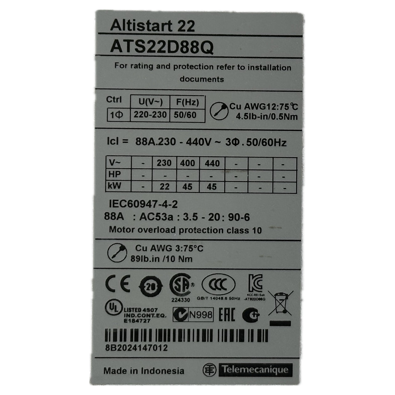 NJ256 Softstarter Altistart 22 Schneider ATS22D88Q 88A_4