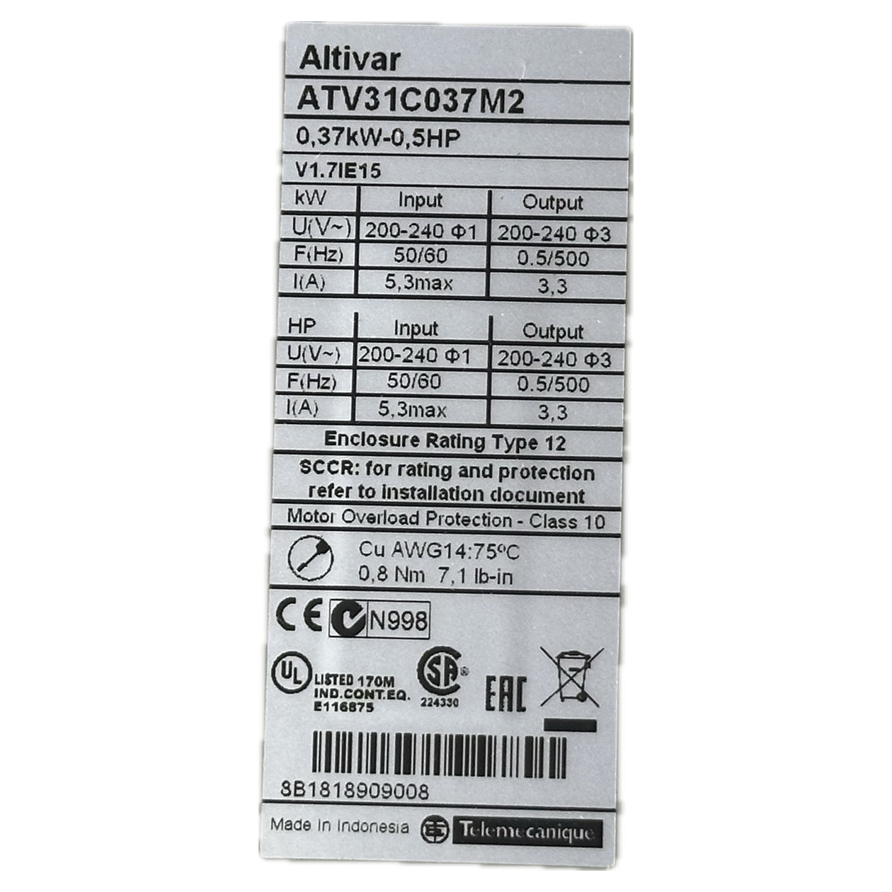 NJ269 Frequenzumrichter Altivar 31 Schneider ATV31C037M2 0,37kW_4