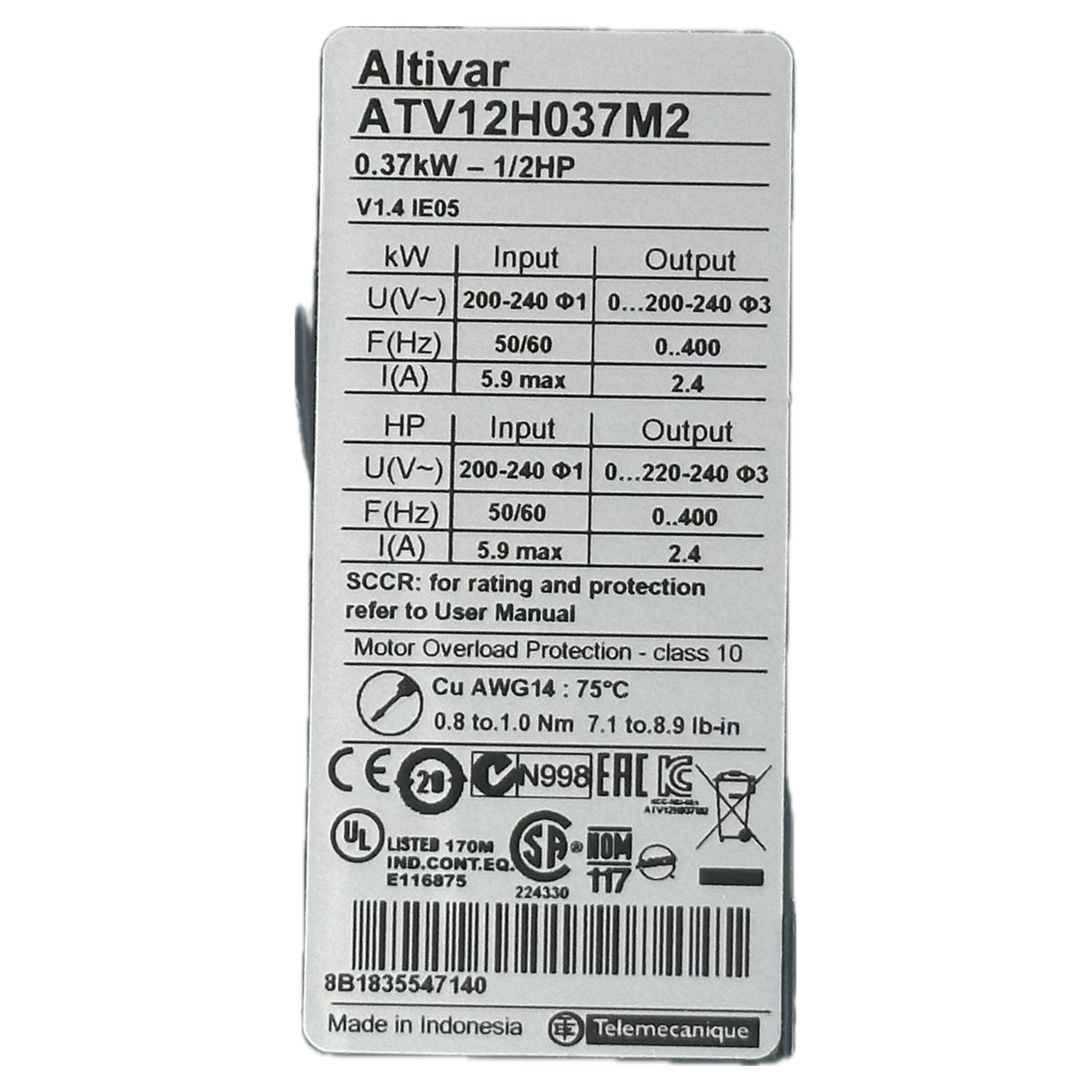 NJ2728Frequenzumrichter Altivar 12 Schneider ATV12H037M2 0,37kW_4