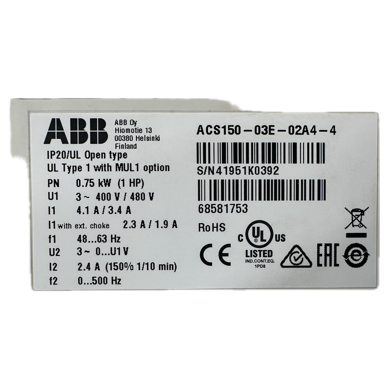 .NJ287 Frequenzumrichter ABB ACS150-03E-02A4-4 0,75kW_4