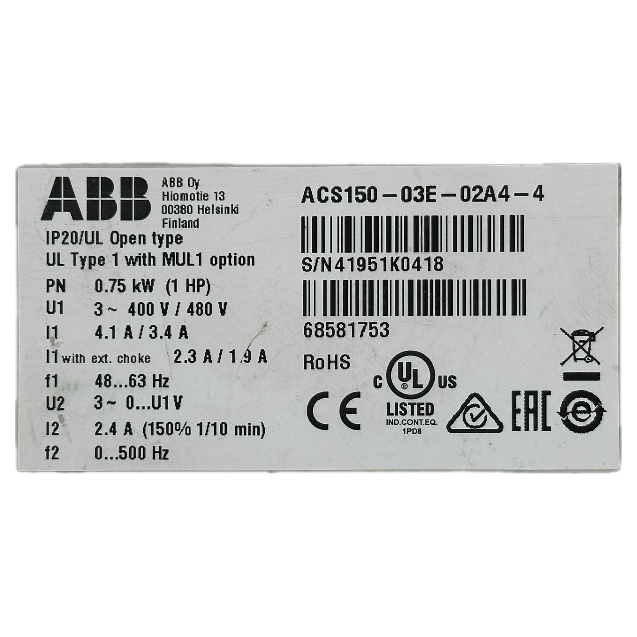 NJ301 Frequenzumrichter ABB ACS150-03E-02A4-4_4