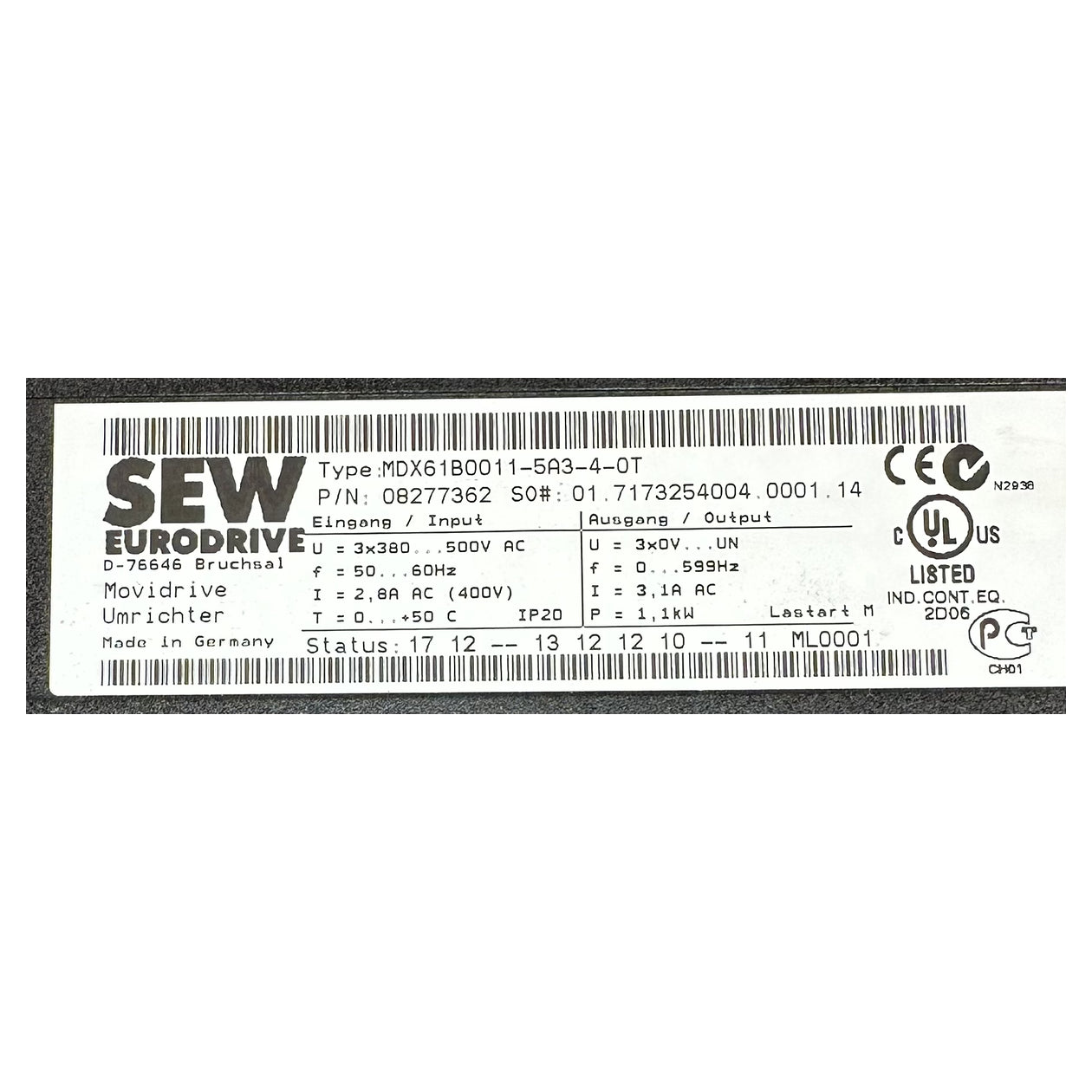 NJ327 Frequency Converter SEW MDX61B0011-5A3-4-0T 1.1KW DFE32B DEH11B BW090-P52B_6