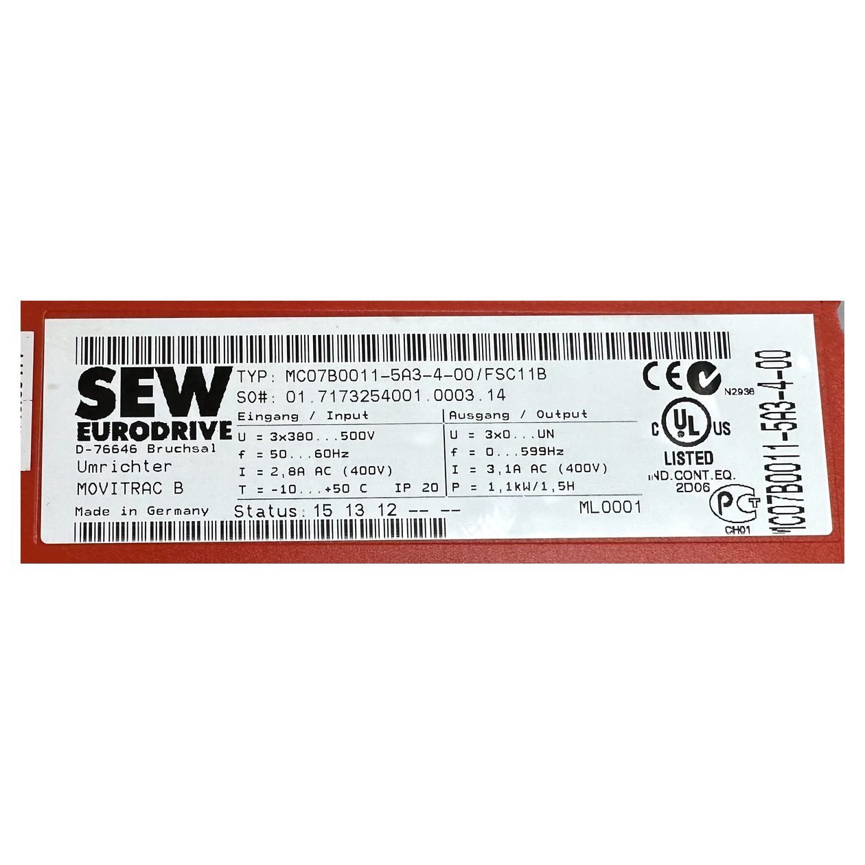 NJ330 Frequenzumrichter SEW MC07B0011-5A3-4-00 FSC11B 1,1KW 3.14_5