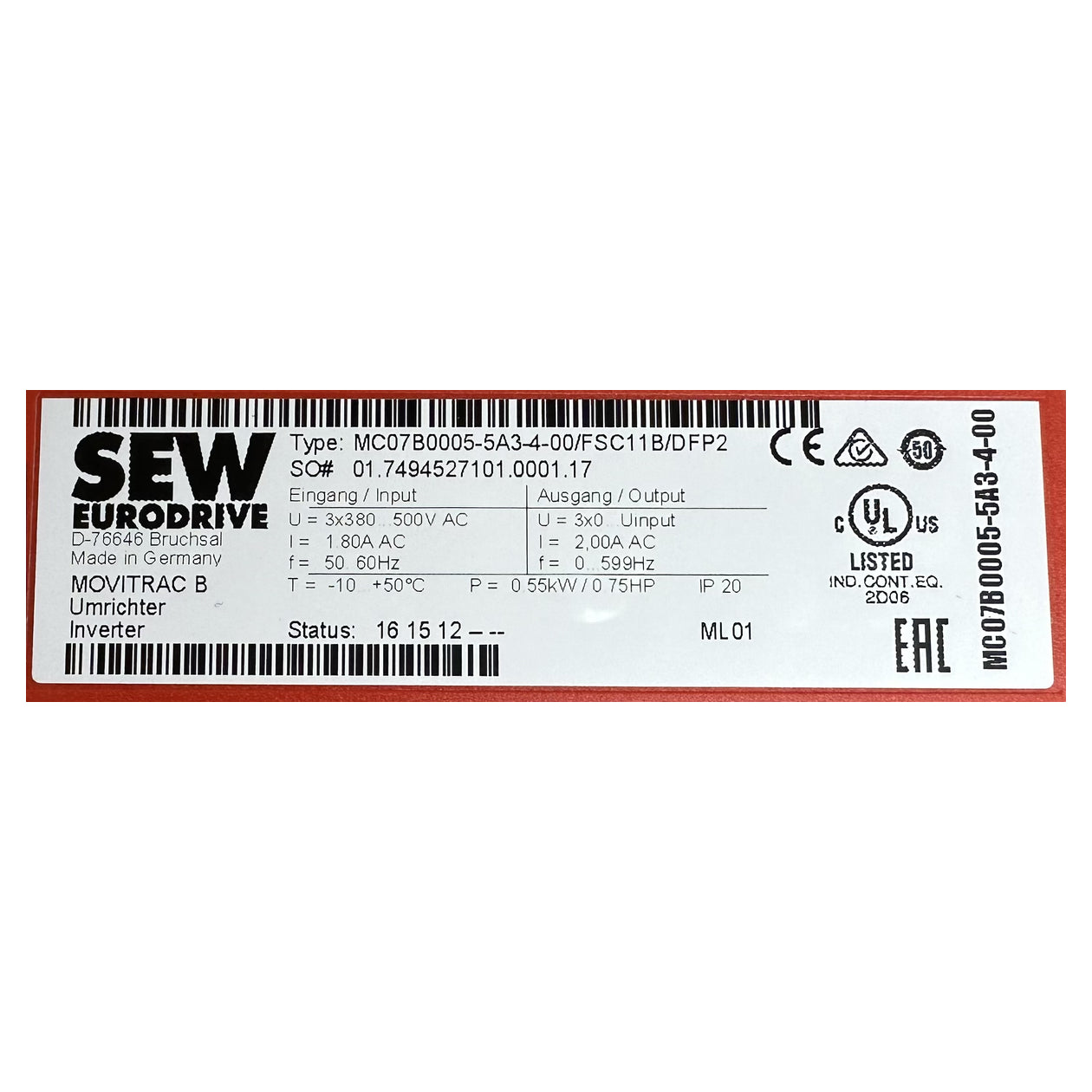 NJ331 Frequency Converter SEW MC07B0005-5A3-4-00 FSC11B DFP21B FBG11B 0.55KW_5