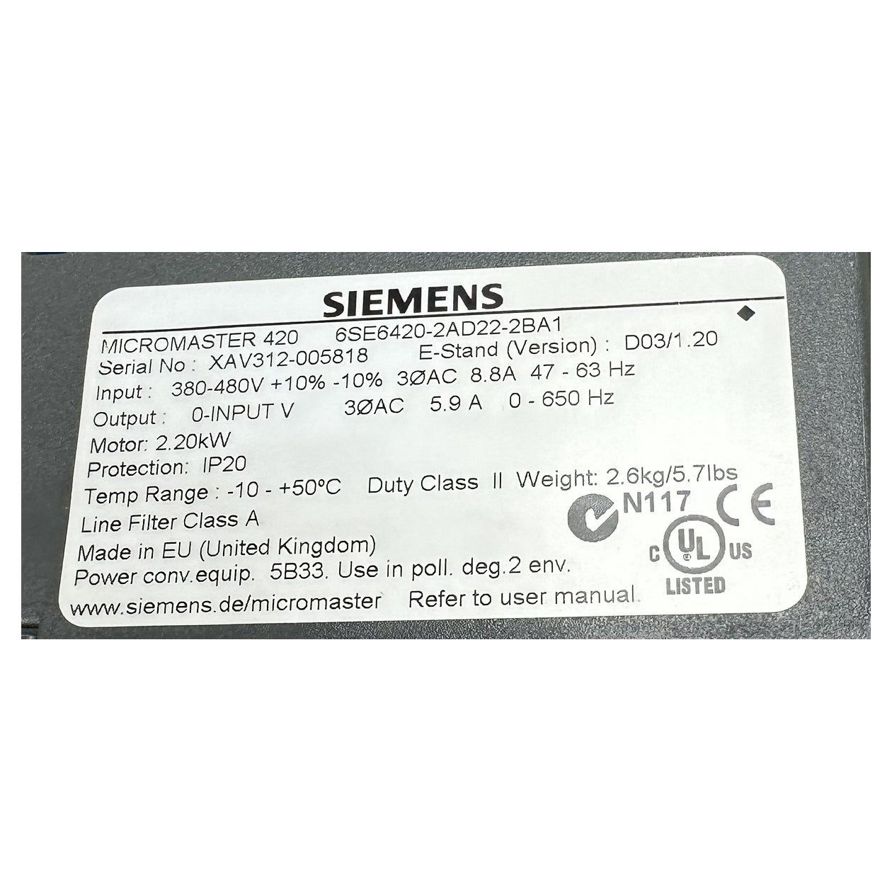 NJ333 Frequenzumrichter Micromaster 420 Siemens 6SE6420-2AD22-2BA1 2,2KW_4