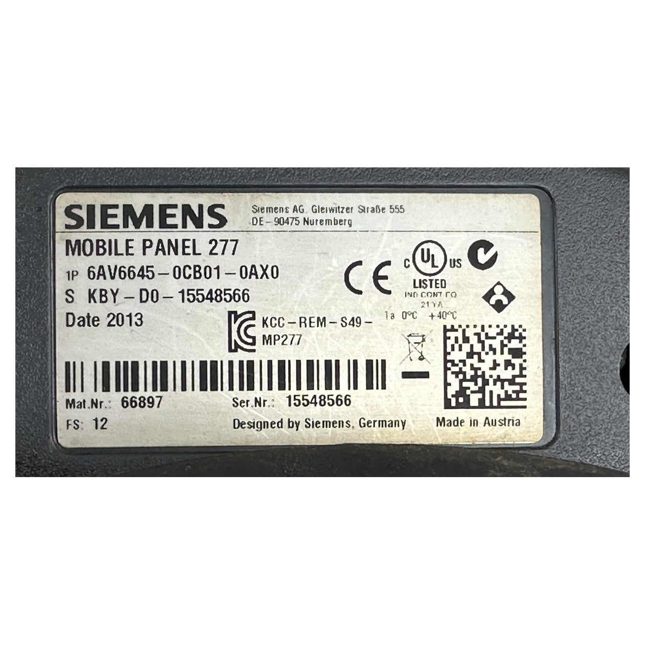 NJ338 Mobile Panel 277 Siemens 6AV6645-0CB01-0AX0 6AV6 645-0CB01-0AX0_4