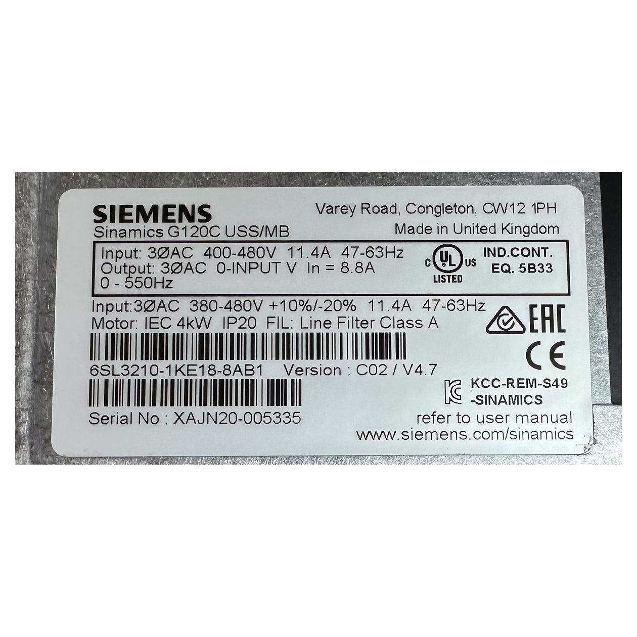 NJ419 Frequenzumrichter Siemens 6SL3210-1KE18-8AB1 4KW 6SL3255-0AA00-4CA1_4