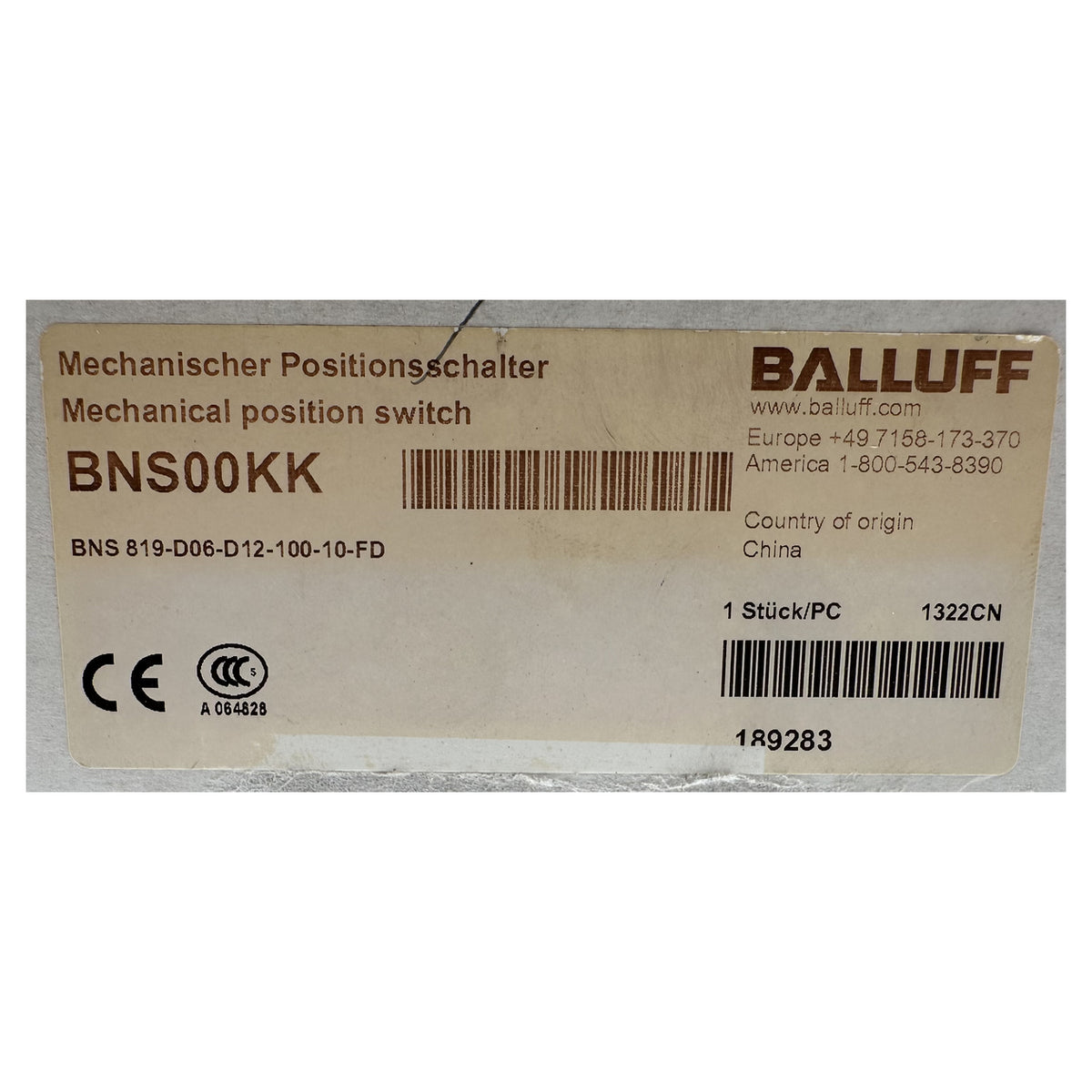 NJ545 Mechanischer Positionsschalter Balluff BNS 819-D06-D12-100-10-FD OVP_5