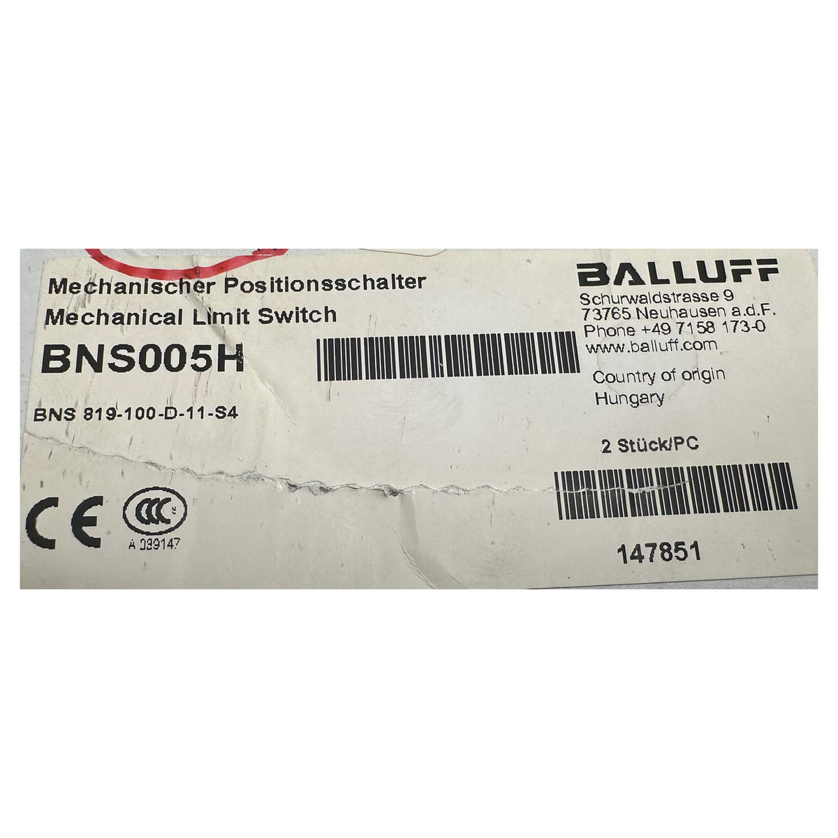NJ552 Set of 2x mechanical position switch Balluff BNS 819-100-D-11-S4 OVP_5