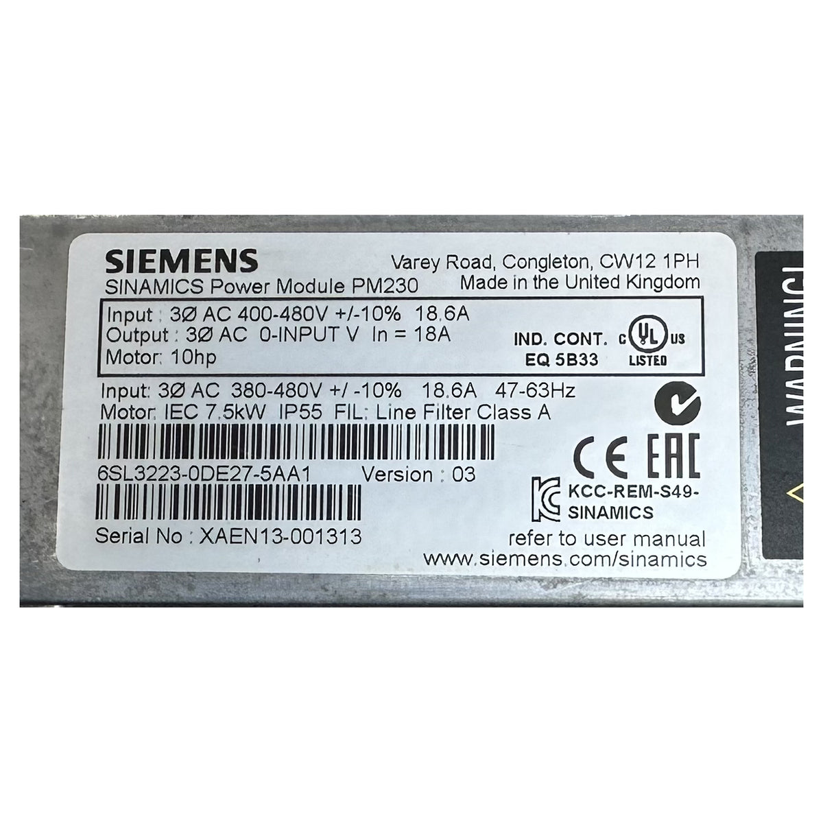 NJ616 Frequency Converter Power Module PM230 Siemens 6SL3223-0DE27-5AA1 7.5KW_5