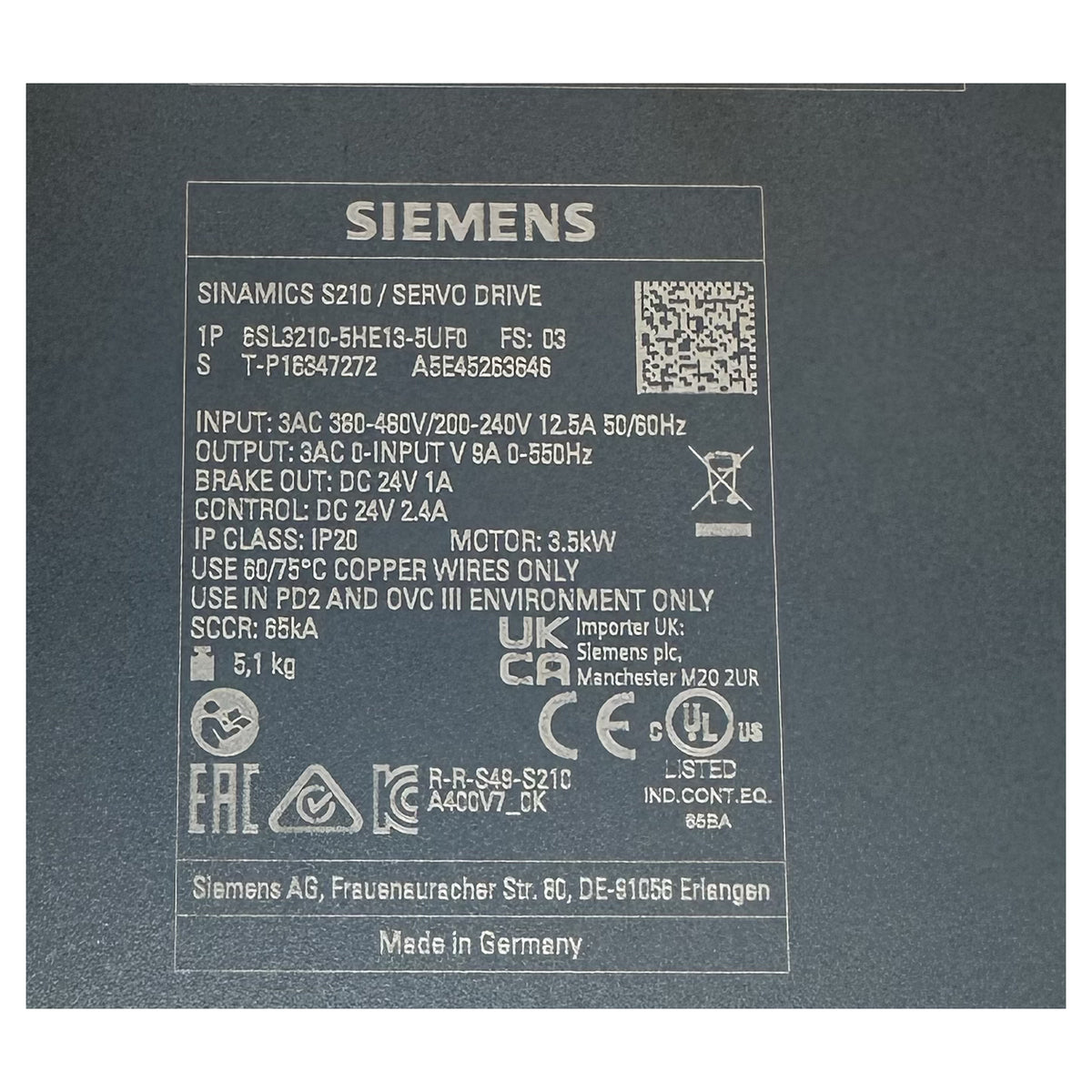 NJ618 Frequency Converter Siemens 6SL3210-5HE13-5UF0 3.5KW_5
