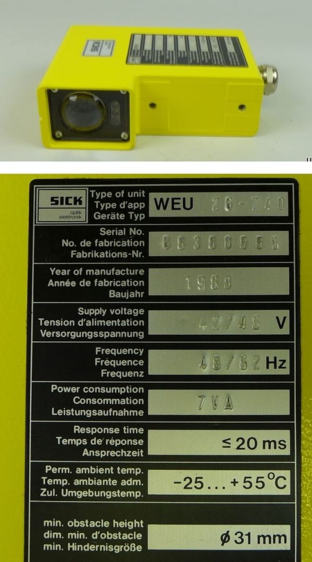 ON212 Lichtschranke Sick WEU 26-740 42/48V AC Ohne Karton