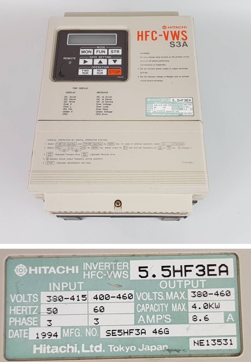 PP4369 Frequenzumrichter Hitachi HFC-VWS5.5HF3EA S3A 4 KW