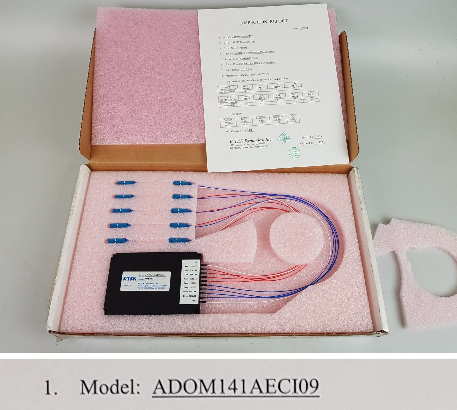 .PP6262 4 Channel Add Drop Module E Tek Dynamics ADOM141AECI09