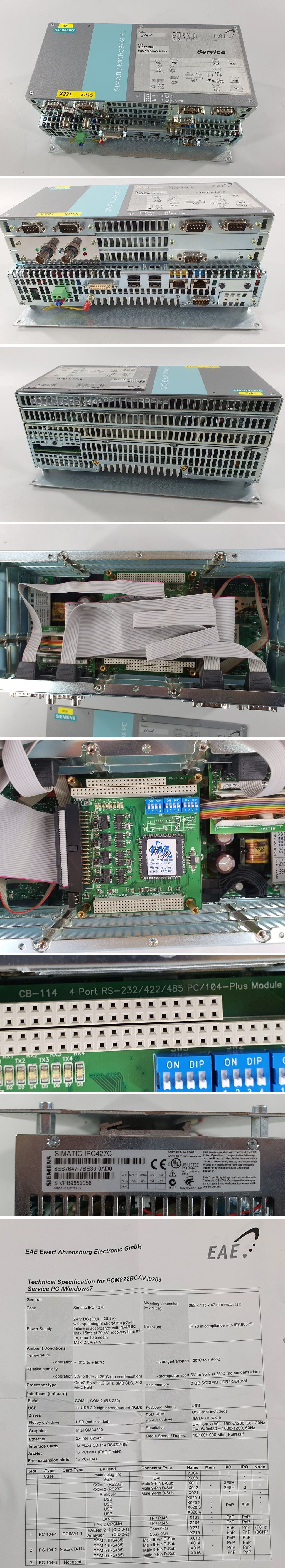 PQ2407 Industrie PC EAE PCM822BCAV Siemens 6ES7647-7BE30-0AD0 Arcnet Moxa CB-114_2