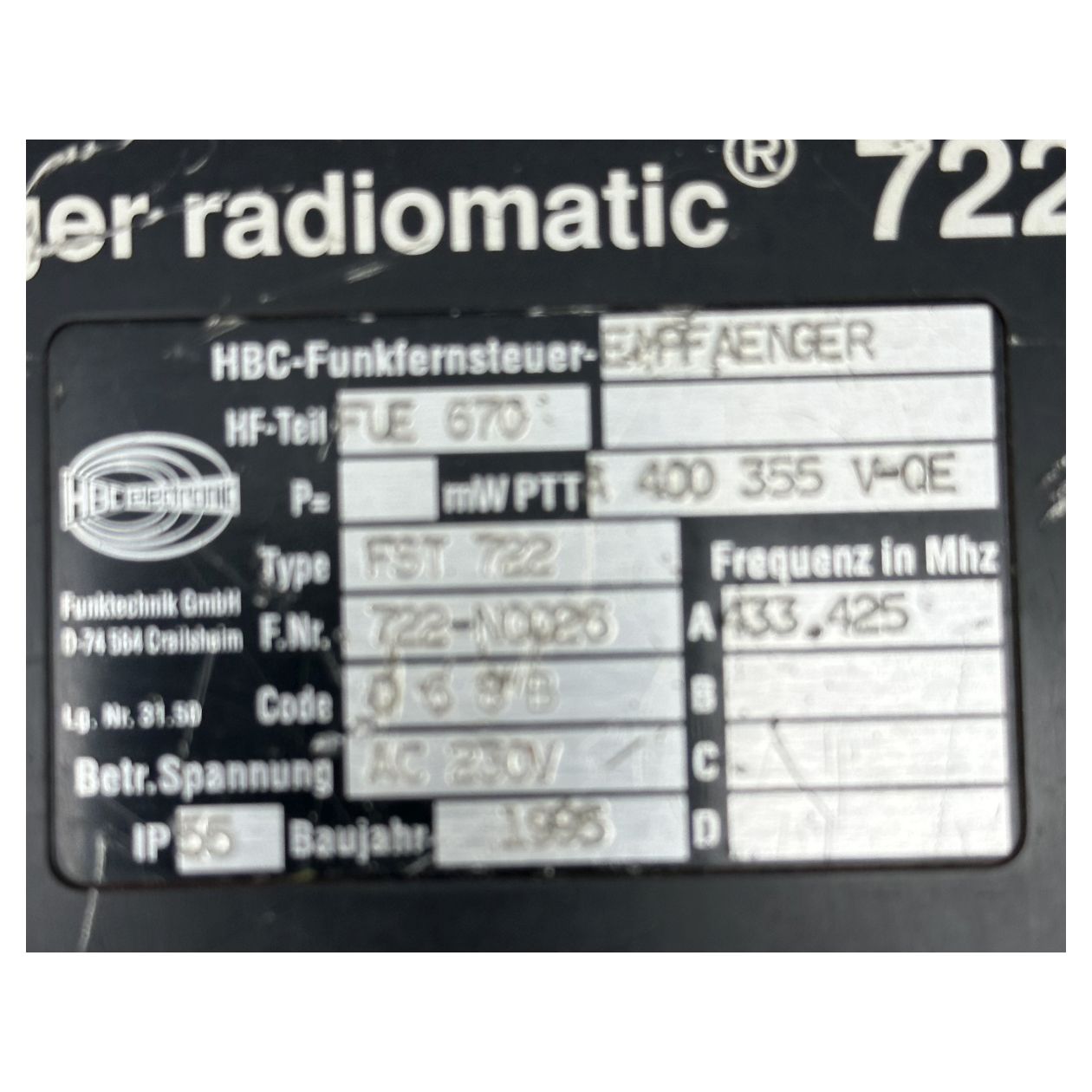 PQ3814 Funkfernsteuerung Empfänger Kran HBC Radiomatic FST 722_5