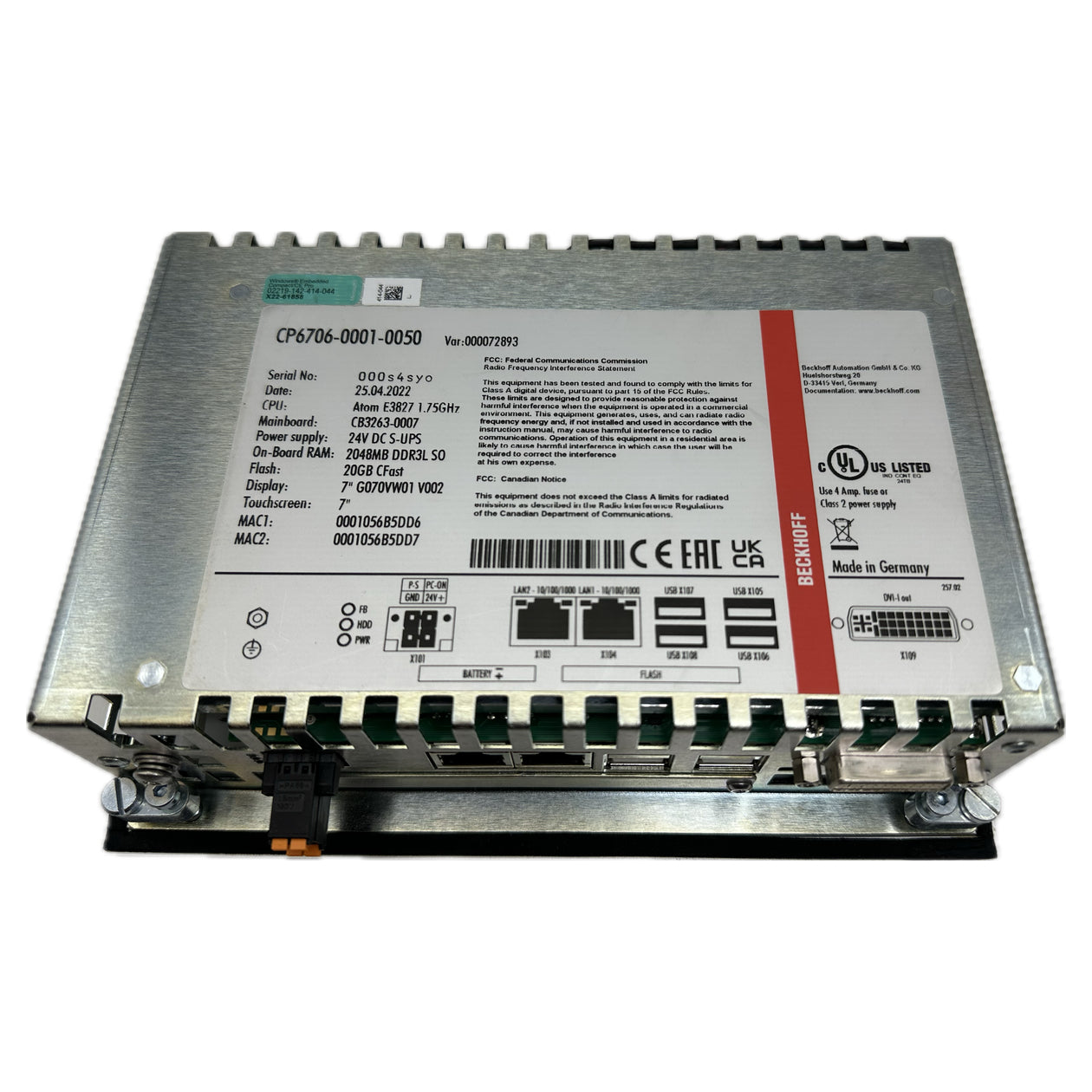 PQ5277 7 Zoll Touchpanel Beckhoff CP6706-0001-0050 24.4.2022 ohne Karton_4