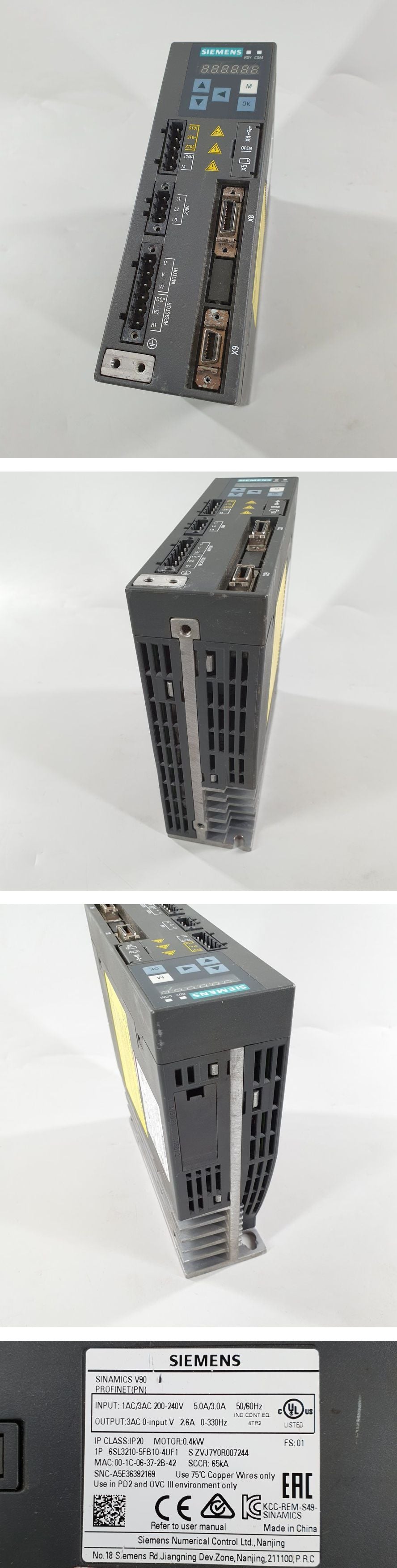 PQ765 Frequency Converter Siemens 6SL3210-5FB10-4UF1 0.4KW