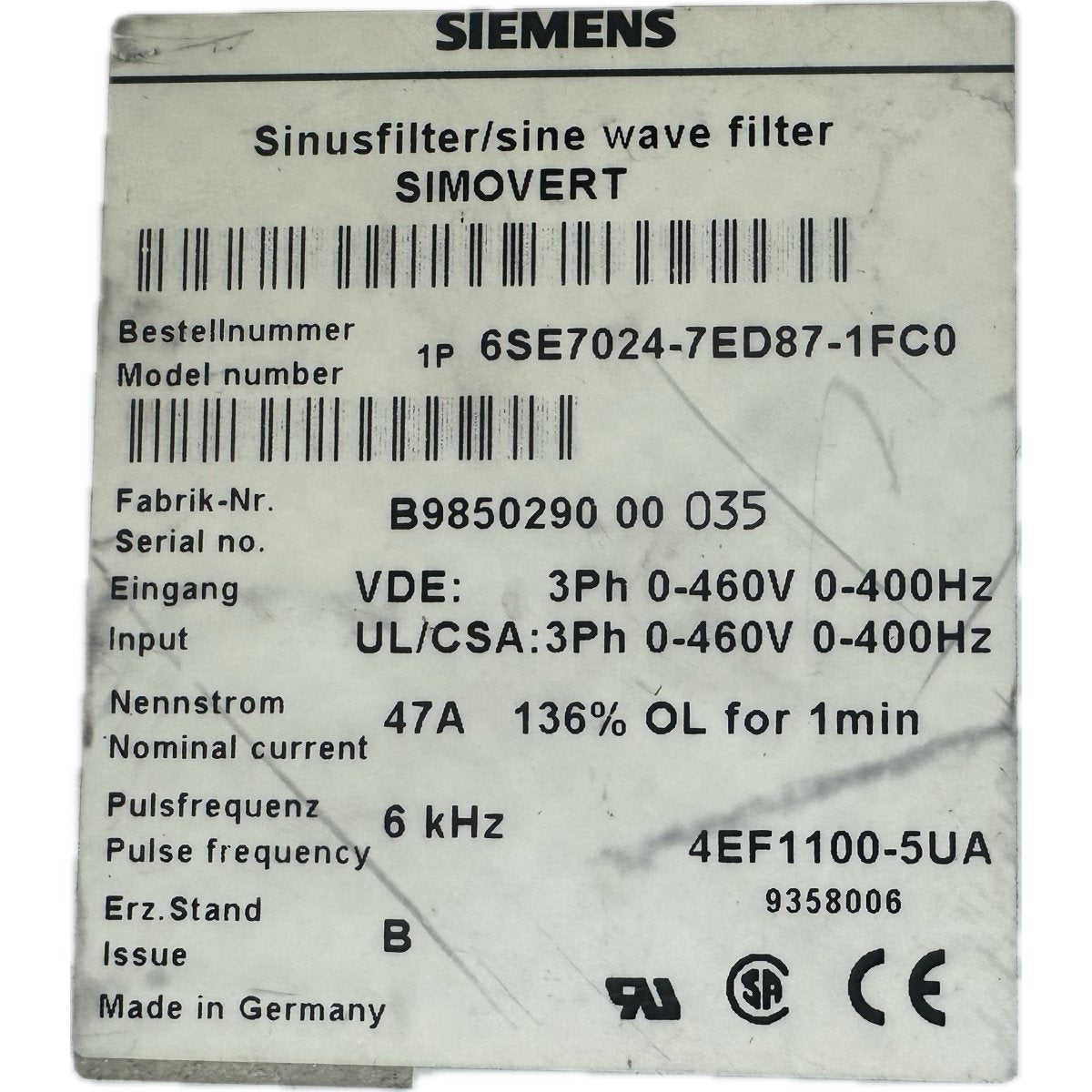 Siemens 6SE7024-7ED87-1FC0-4