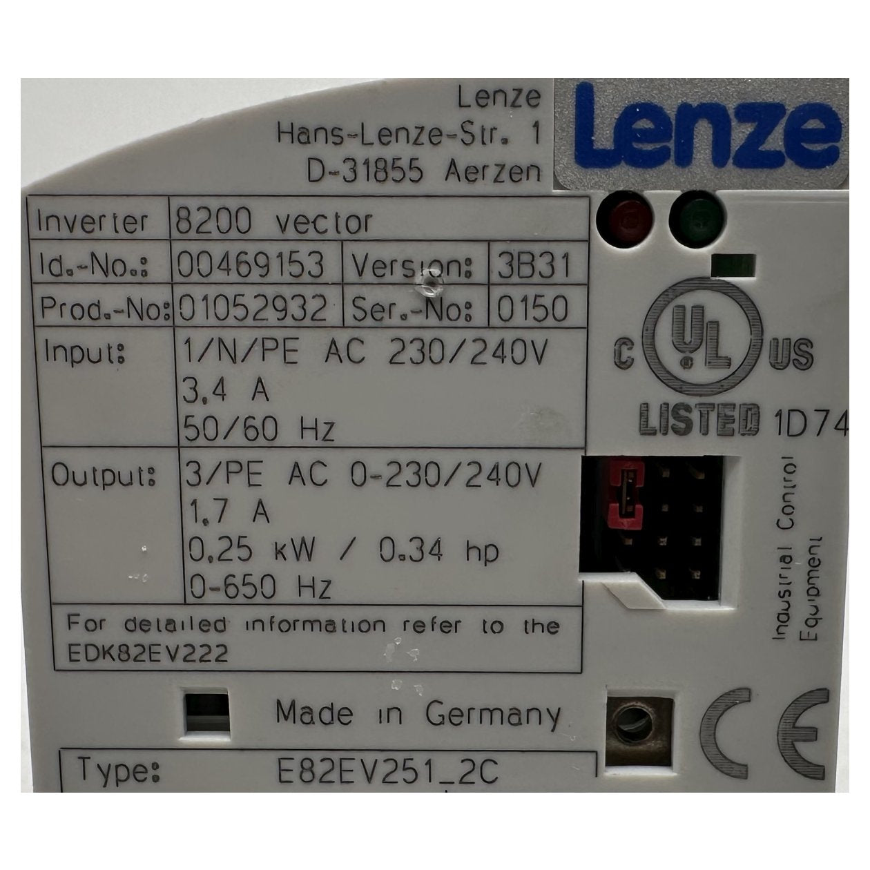 RJ201 Inverter Lenze E82EV251_2C 8200 vector ohne Fronteinschub