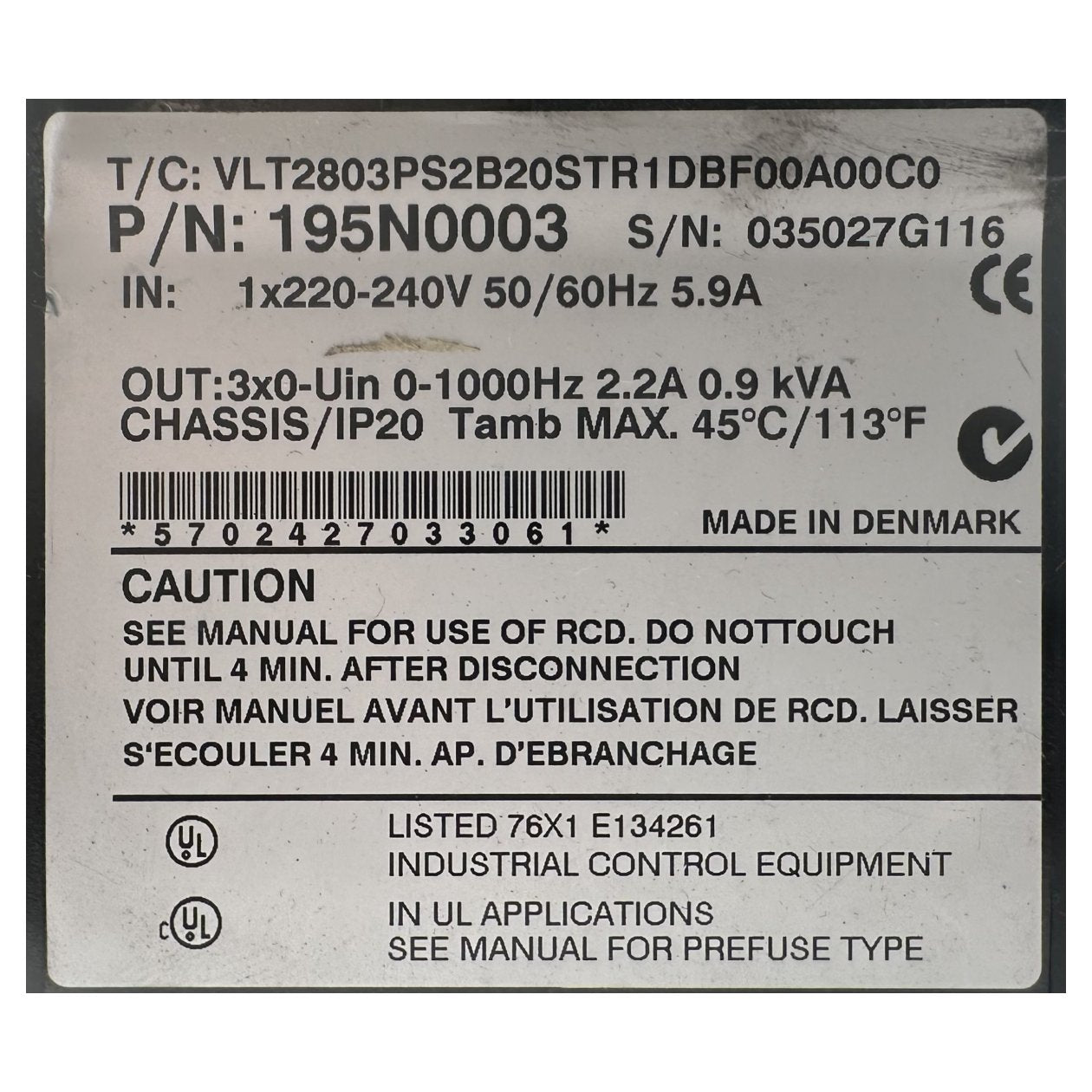 RJ232 Frequenzumrichter Danfoss 195N0003 VLT2803 VLT 2803_4