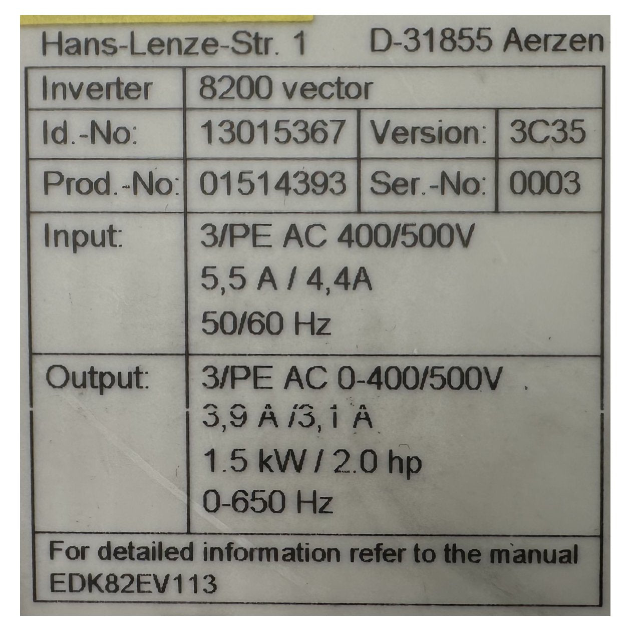 RJ243 Inverter Lenze E82EV152_4C000 8200 Vector_3