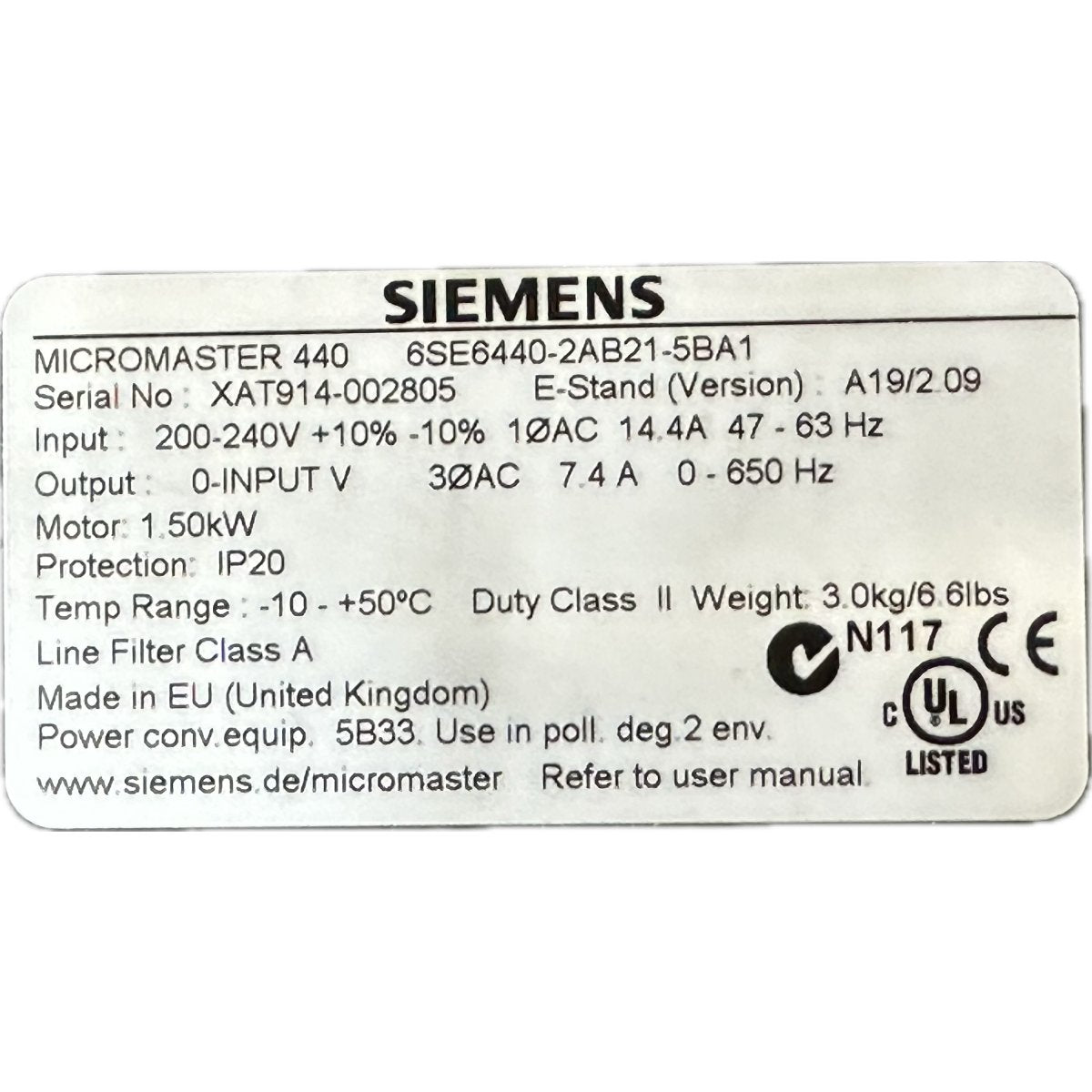 Siemens 6SE6440-2AB21-5BA1-4