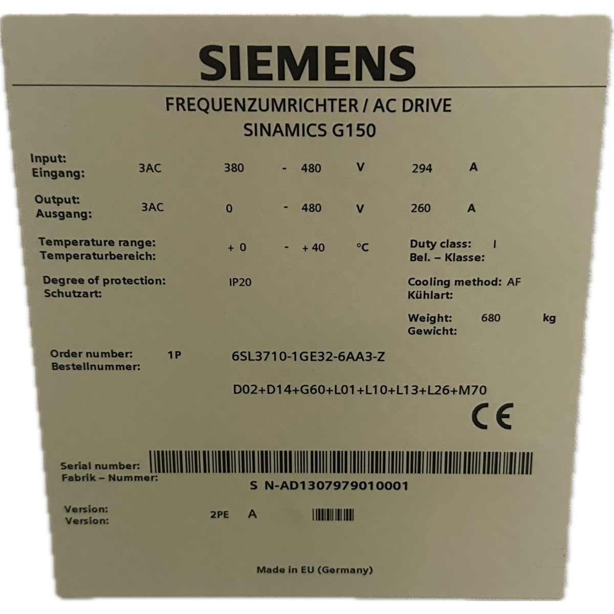 Siemens 6SL3710-1GE32-6AA3-7