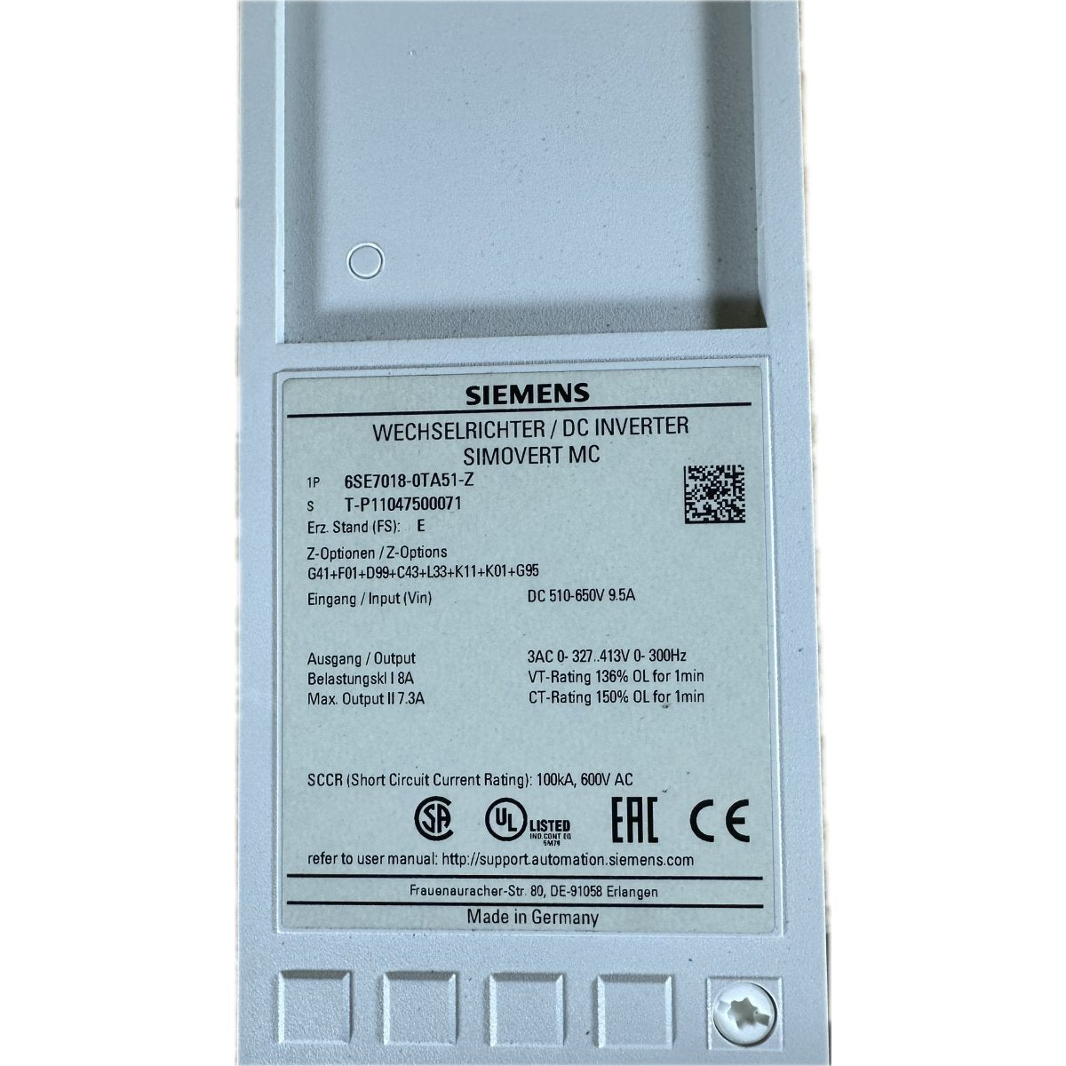 Siemens 6SE7018-0TA51-Z-4